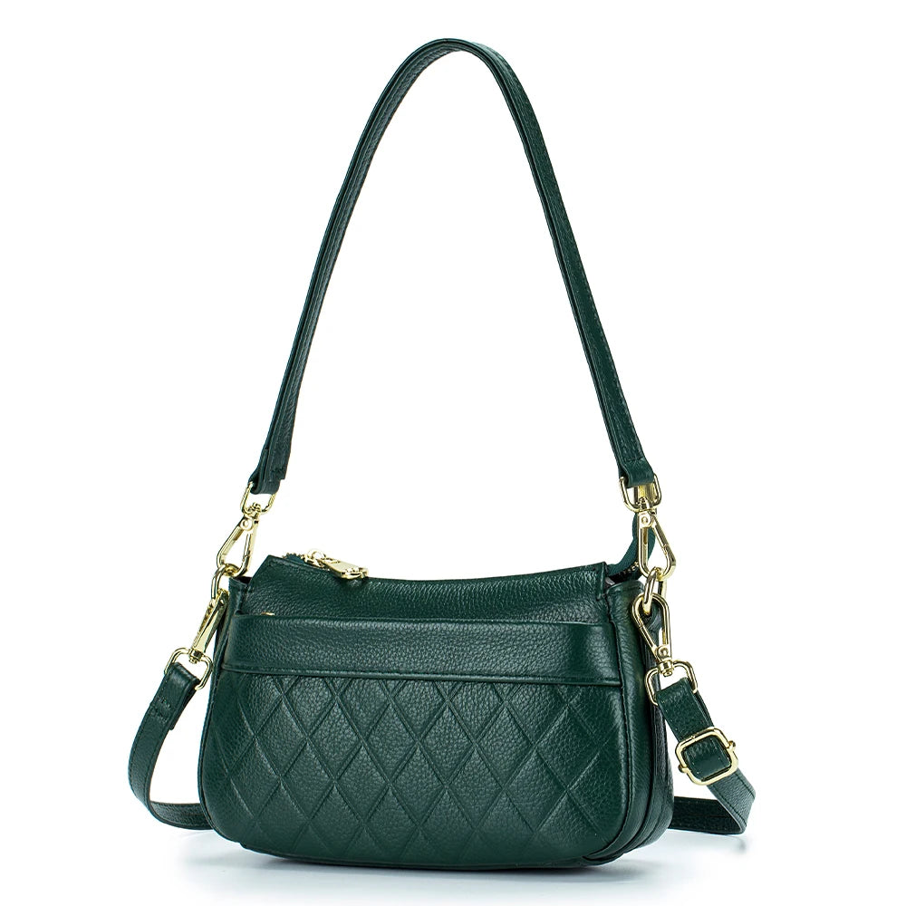 2024 New Fashion Versatile Plaid Head Layer Cowhide Single Shoulder Crossbody Bag Portable Underarm Bag Womens Bag