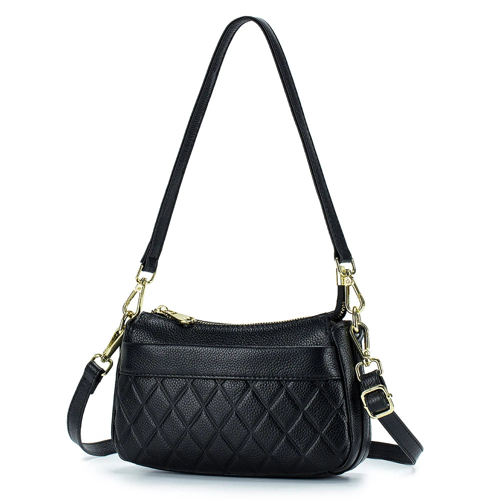 2024 New Fashion Versatile Plaid Head Layer Cowhide Single Shoulder Crossbody Bag Portable Underarm Bag Womens Bag