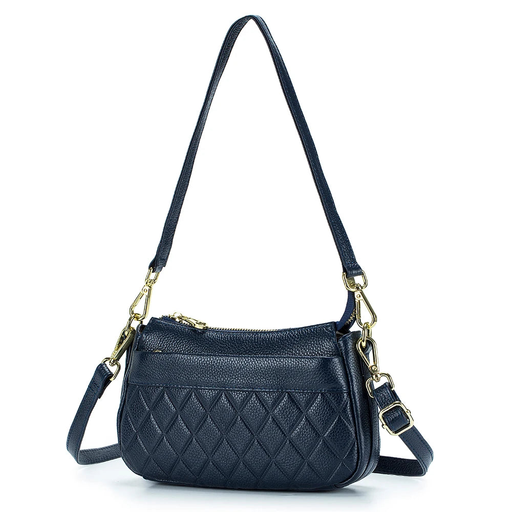 2024 New Fashion Versatile Plaid Head Layer Cowhide Single Shoulder Crossbody Bag Portable Underarm Bag Womens Bag