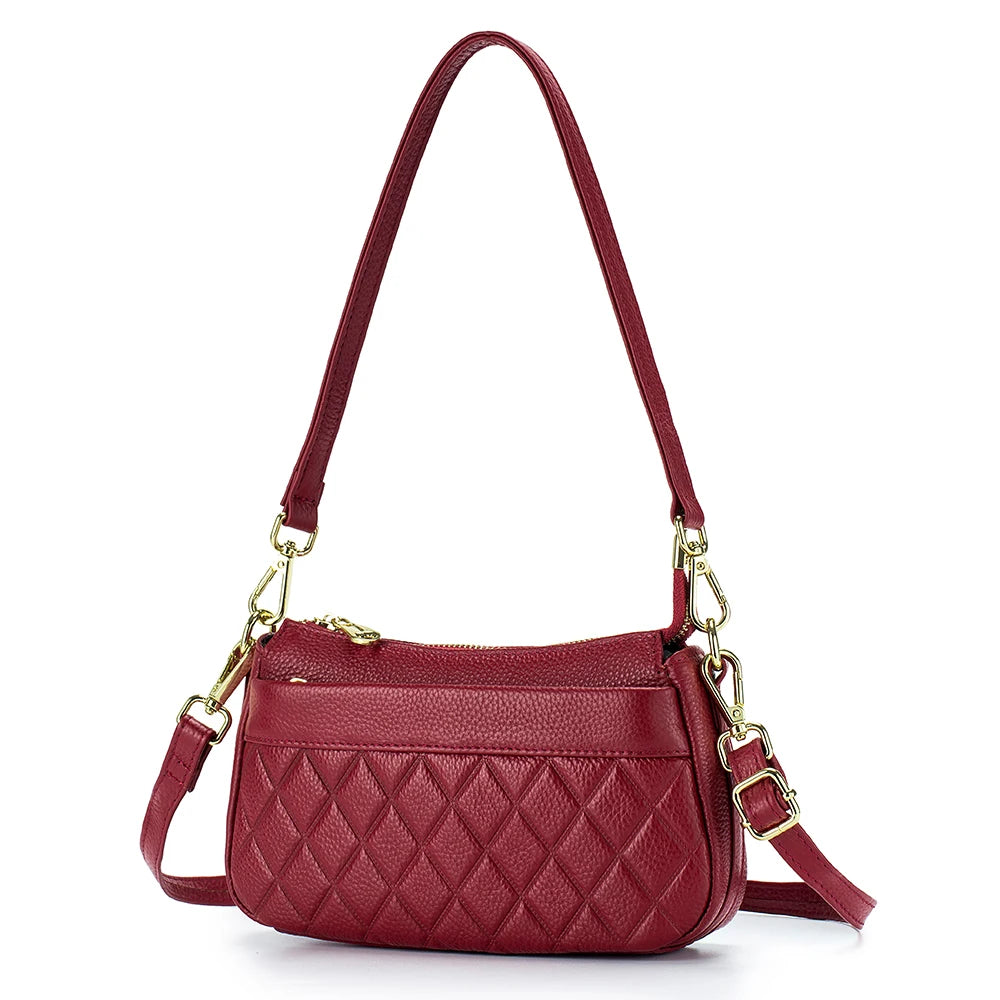 2024 New Fashion Versatile Plaid Head Layer Cowhide Single Shoulder Crossbody Bag Portable Underarm Bag Womens Bag