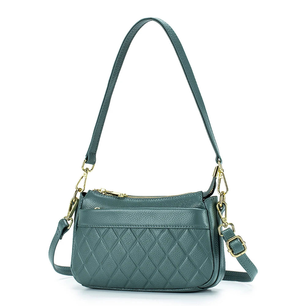 2024 New Fashion Versatile Plaid Head Layer Cowhide Single Shoulder Crossbody Bag Portable Underarm Bag Womens Bag