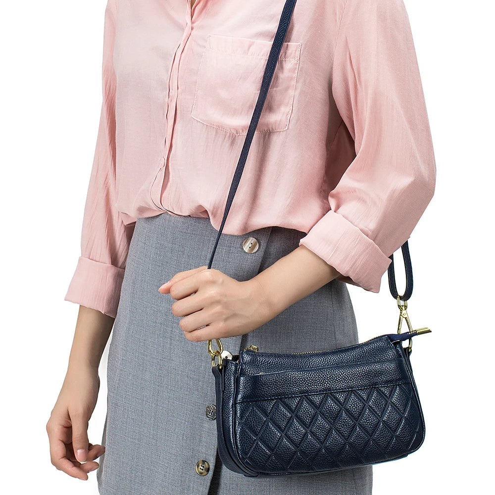 2024 New Fashion Versatile Plaid Head Layer Cowhide Single Shoulder Crossbody Bag Portable Underarm Bag Womens Bag