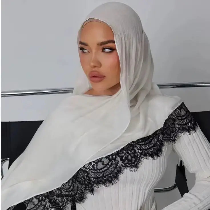 Fashion Lace Rayon Cotton Modal Hijab Shawls For Muslim Womens Headscarf Scarf Headwraps Veil Islamic Headband Ramadan Turban
