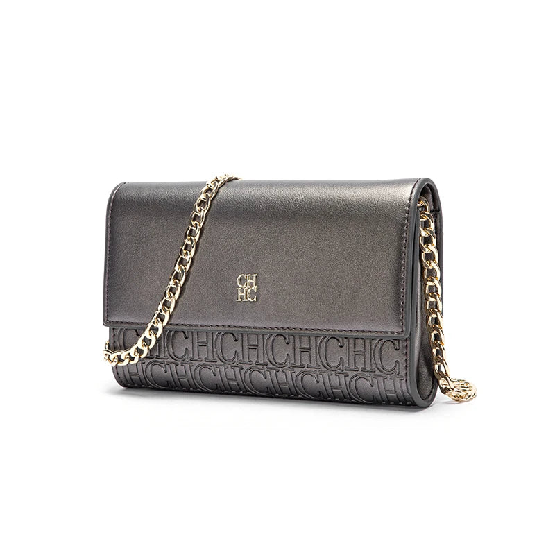 CHCH Women's Shoulder Bag New Magnetic Flip Chain Bag Brown Small Square Bag Wallet