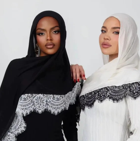 Fashion Lace Rayon Cotton Modal Hijab Shawls For Muslim Womens Headscarf Scarf Headwraps Veil Islamic Headband Ramadan Turban
