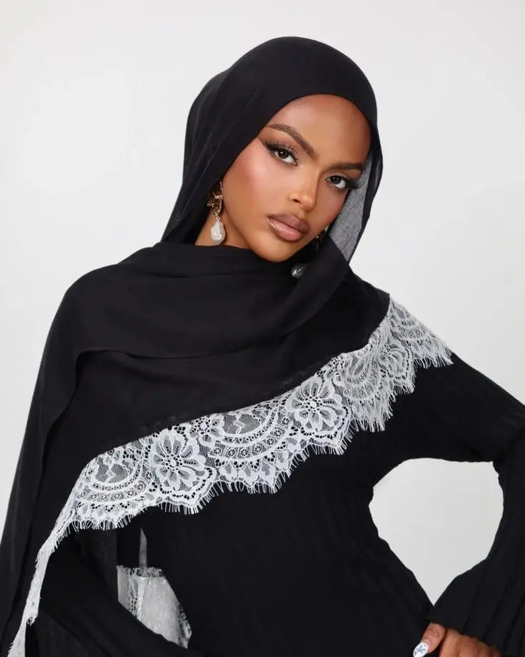 Fashion Lace Rayon Cotton Modal Hijab Shawls For Muslim Womens Headscarf Scarf Headwraps Veil Islamic Headband Ramadan Turban